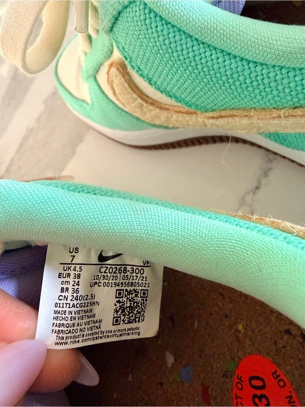 Nike Mint Green and Cream Sneakers - Pineapple leather - vegan